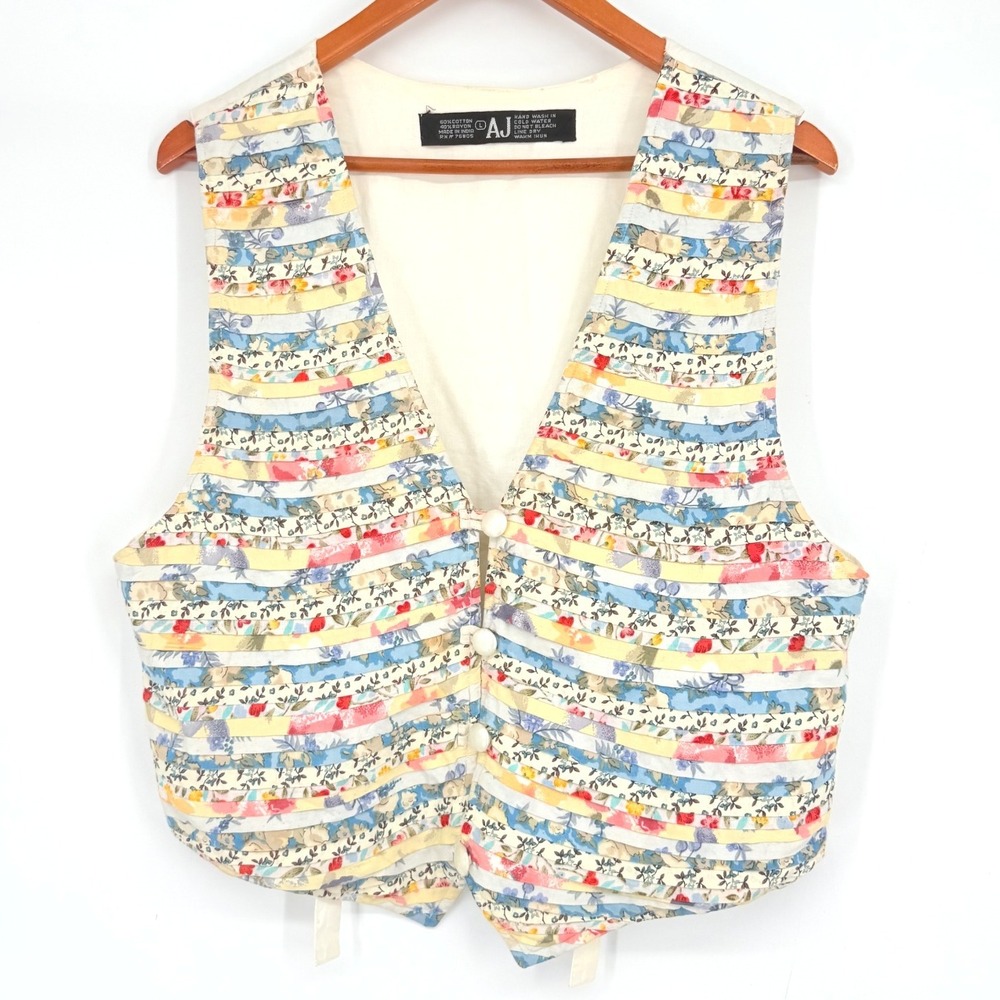 Vintage AJ Pintucked Front Multiple Pattern Vest Women's‎ Size Large